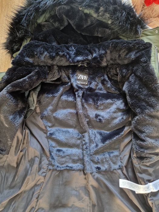 Taliowana kurtka damska zimowa  Zara kaczy puch plus pierze r M-L