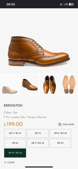 Шкірані броги дербі преміум класу Loake розмір 10 (44,5-45)