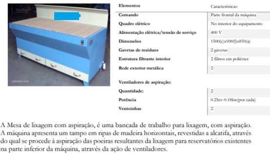 Mesa de lixagem com aspiraçao 2000x900mm Nova