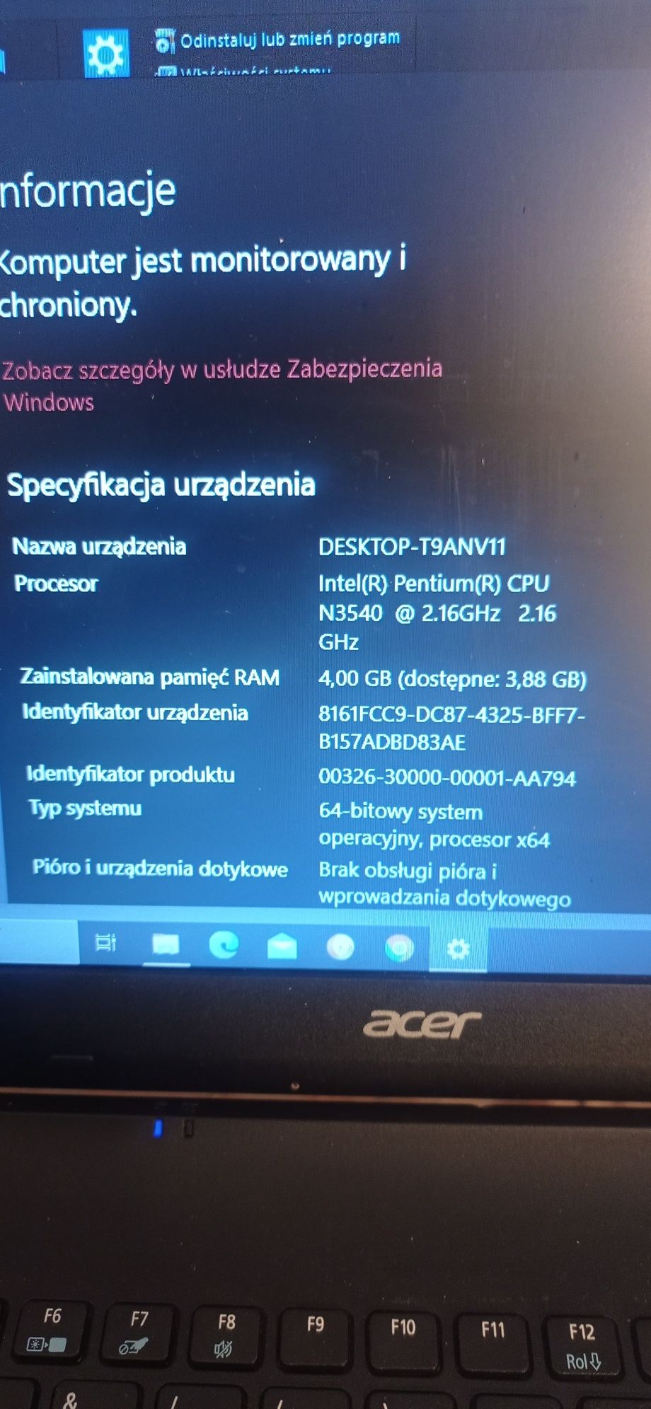 Laptop Acer obudowa slim BDB windows 10