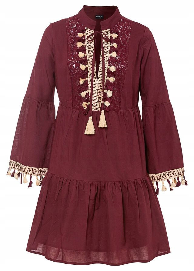 B.P.C sukienka tunikowa boho z frędzlami bawełniana r.48