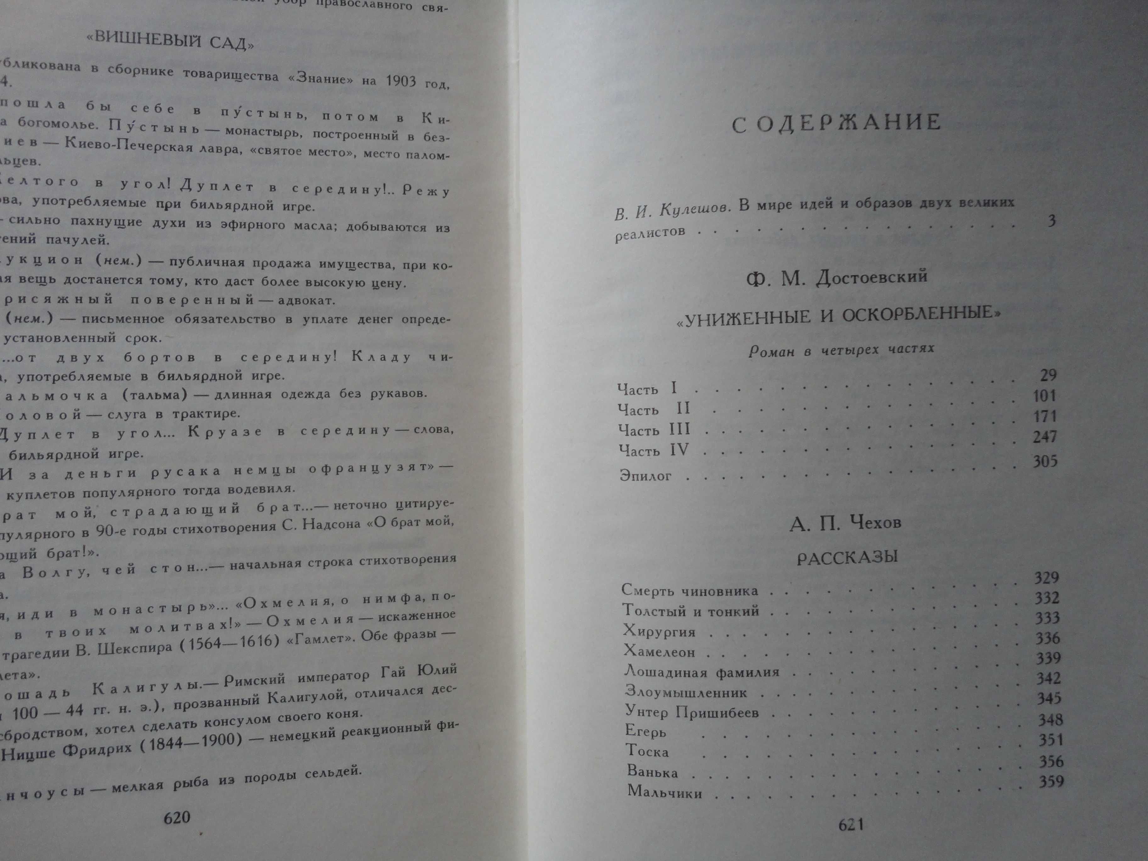 Достоевский Ф.М. "Униженные и оскорбленные", Чехов А.П. "Вишневый сад"