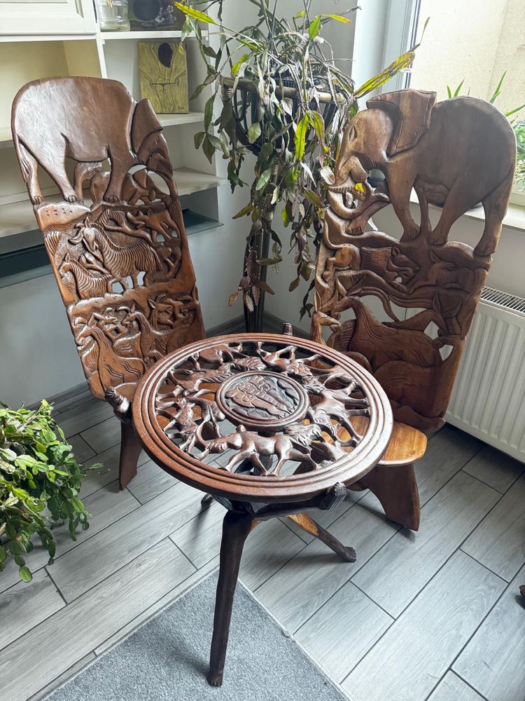 Afrykańskie krzesła i stolik hand made