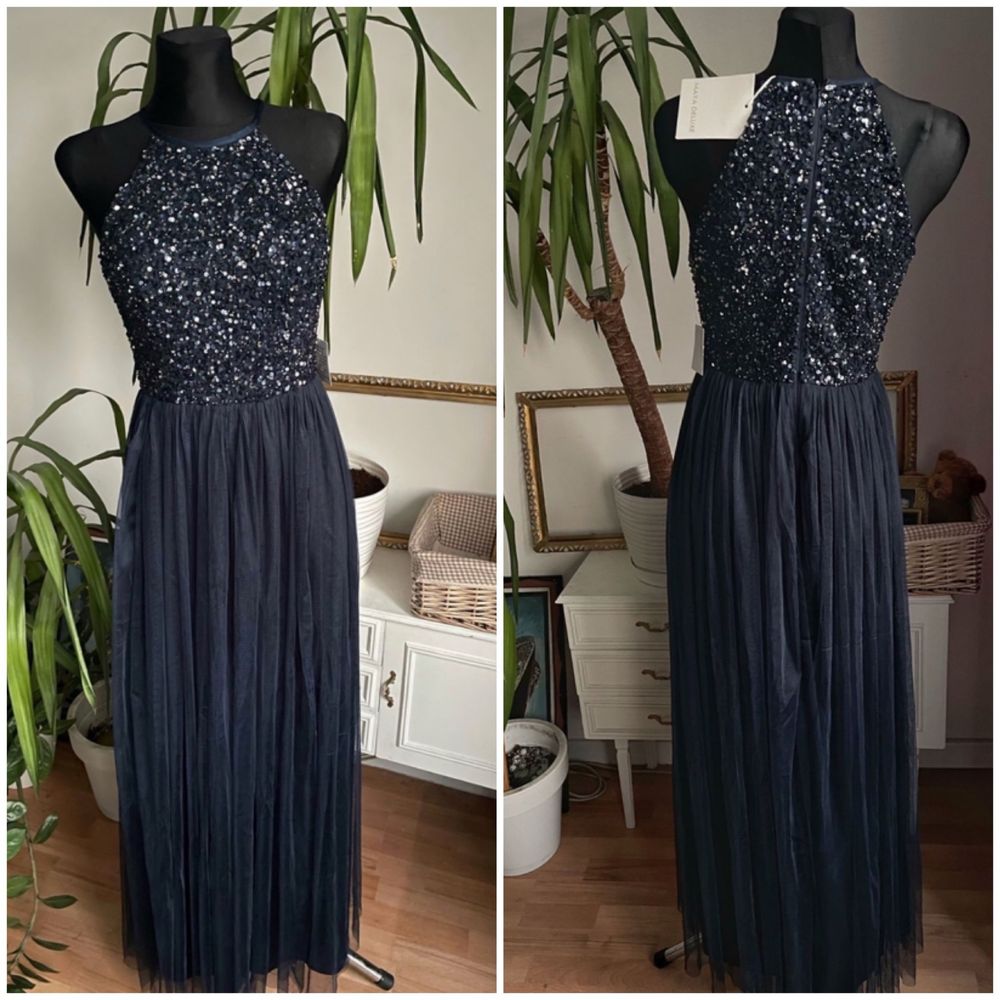 Maya deluxe cekinowa sukienka maxi 36 s 38 m 40 L tiulowa