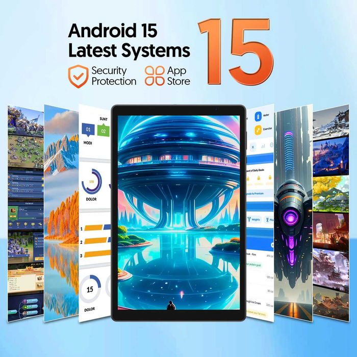 BAKEN Android 15 tablet, 8 (3+5)GB + 32GB Wi-Fi6, Bluetooth