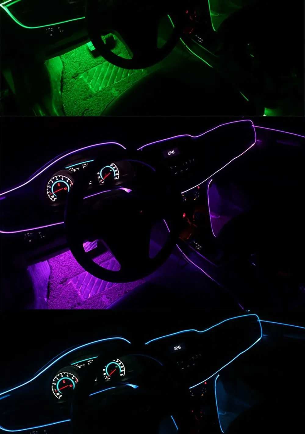 LED Car iluminação ambiente 3M Azul Flexível com USB