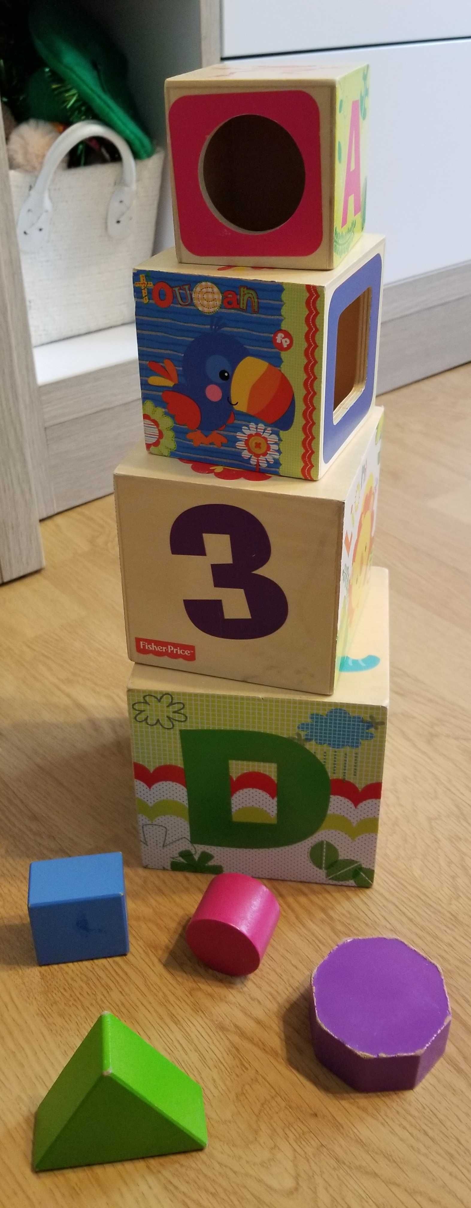 Fisher Price zestaw drewniany sorter i piramidka