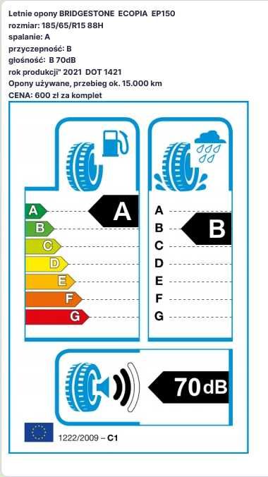 Letnie opony BRIDGESTONE  ECOPIA  EP150 185/65/R15 88H