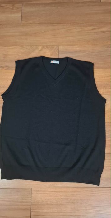 Wełniany czarny męski bezrękawnik, kamizelka tris line L