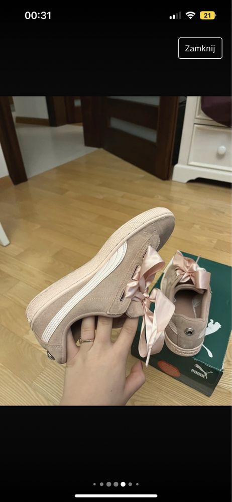 Puma Suede Heart Jewel Jr brudny róż z sznurówkami-wstążkami