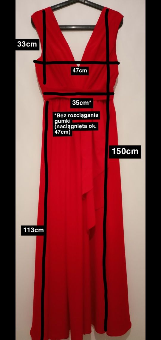 Długa czerwona elegancja sukienka z dekoltem i plecami w V