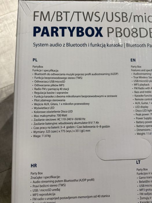 Nowy glosnik przenosny Blaupunkt Party Box PB08DB 700W bluetooth