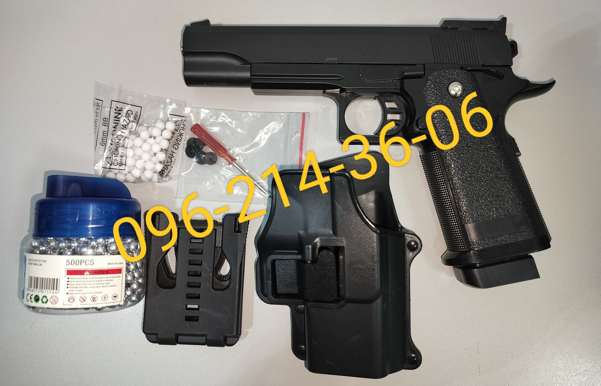 Детский металлический пистолет Colt 1911 с кобурой стреляет