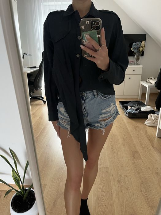 ciemno zielona butelkowa zieleń asymetryczna koszula