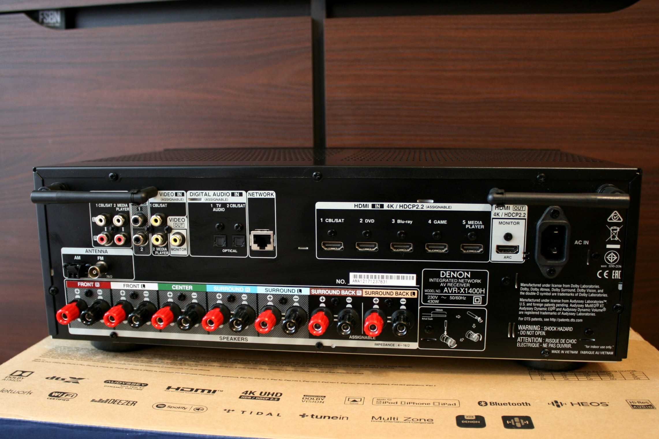 Amplituner Denon AVR X 1400 Atmos Bluetooth WiFi HDMI 2.2 Spotify