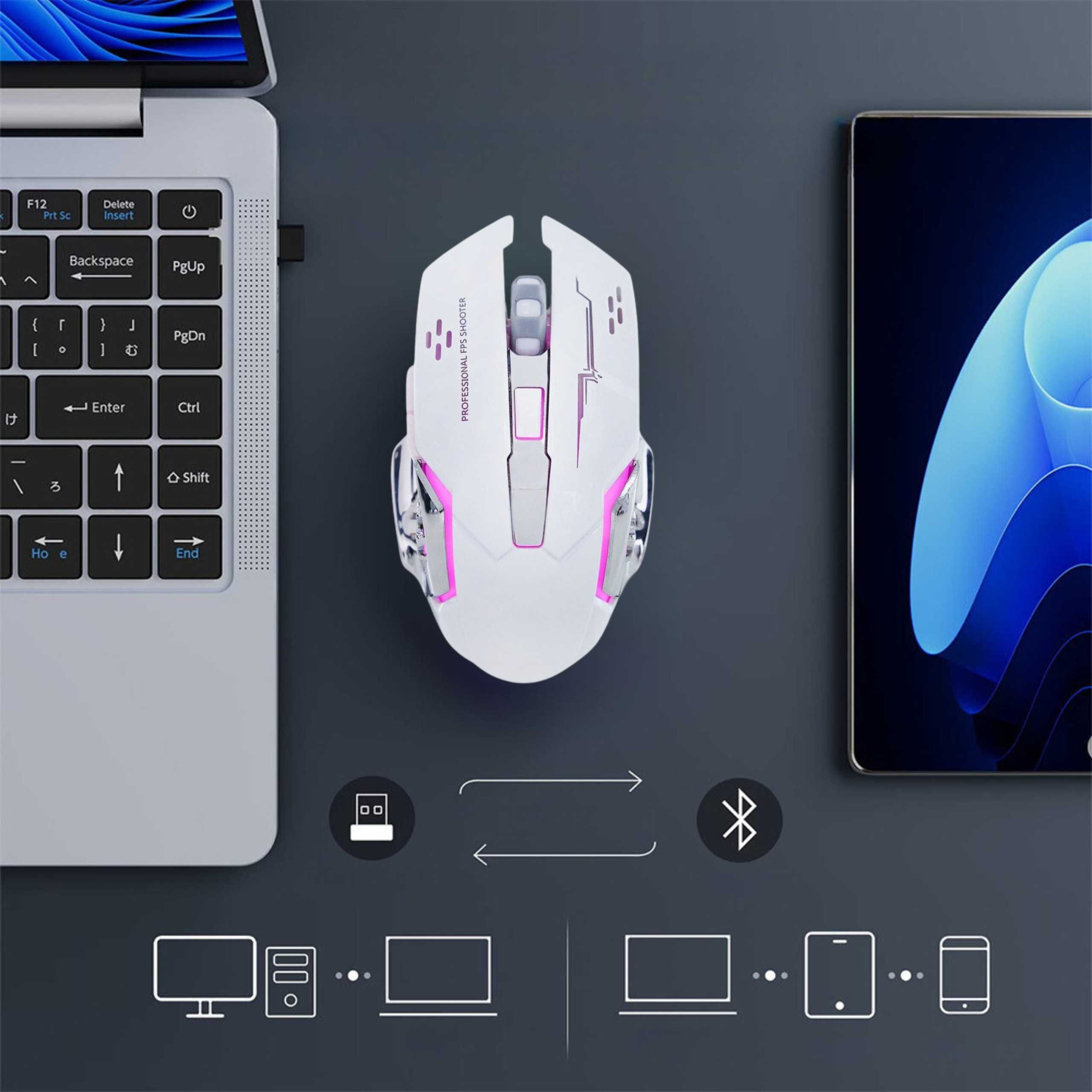 Mysz Gamingowa Bezprzewodowa Dla Gracza Do Laptopa Komputera Biała