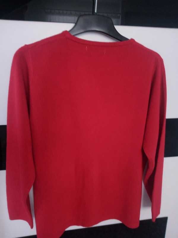 Czerwony Sweterek z Wełną Błyszczące Wzorki L