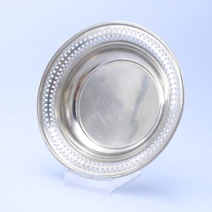 zabytkowa ażurowa niklowana patera paterka