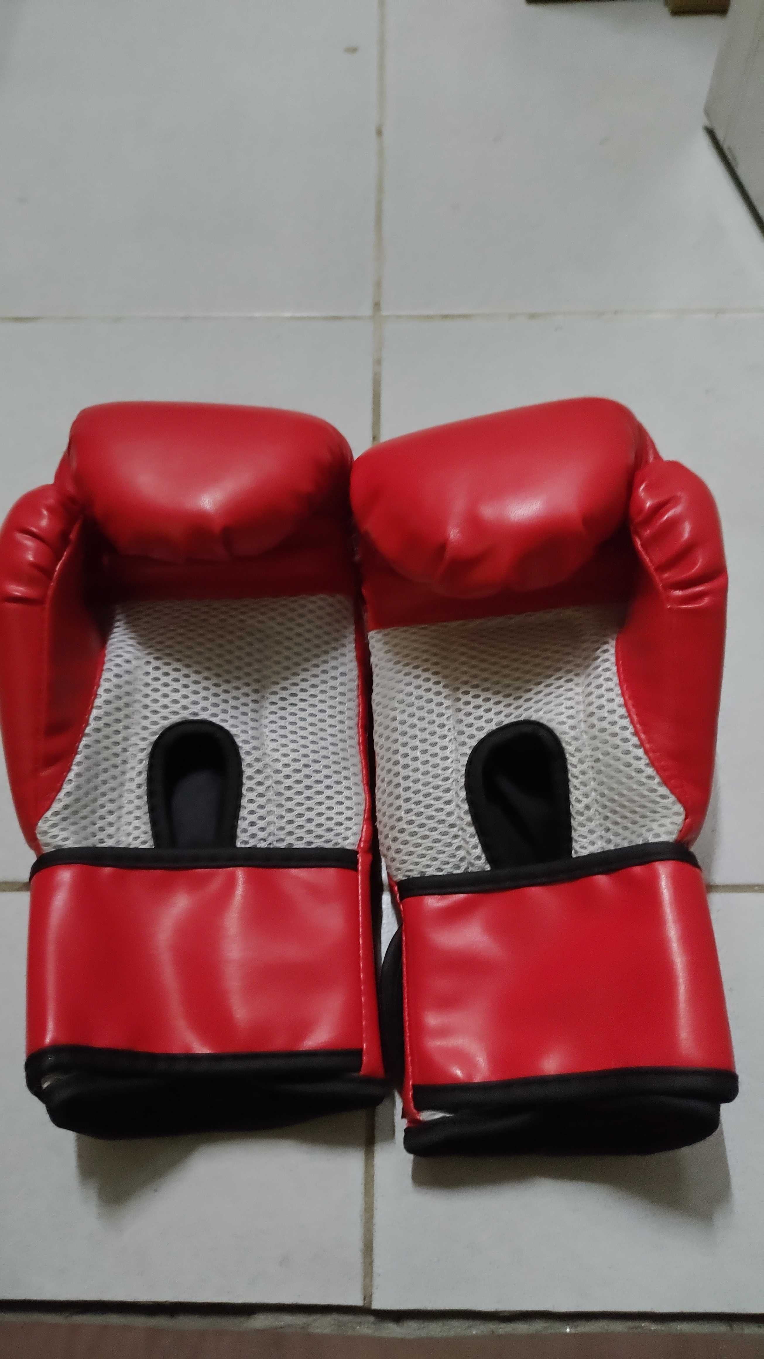 Luvas de Boxe (preto e vermelho) + Saco de boxe de parede