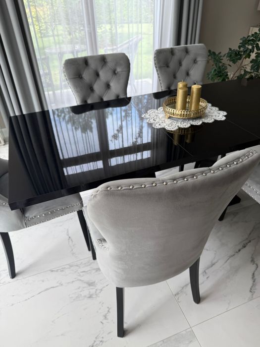 6 krzeseł art deco szary welur Premium