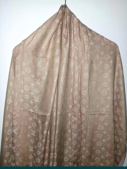 LV dwustronny szal szalik beżowo różowy 50% jedwab 50% kaszmir