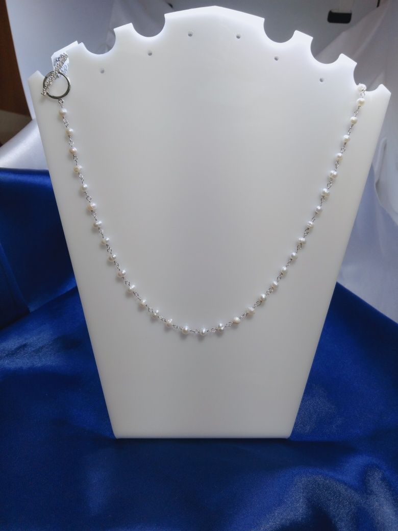 Srebrny naszyjnik łańcuszek Perły, srebro 925 długość  43cm
