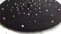 Zara wełniany czarny beret zdobiony perłami 10 - 14 lat