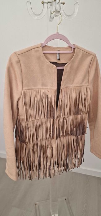 Casaco de Franjas Beje Pele