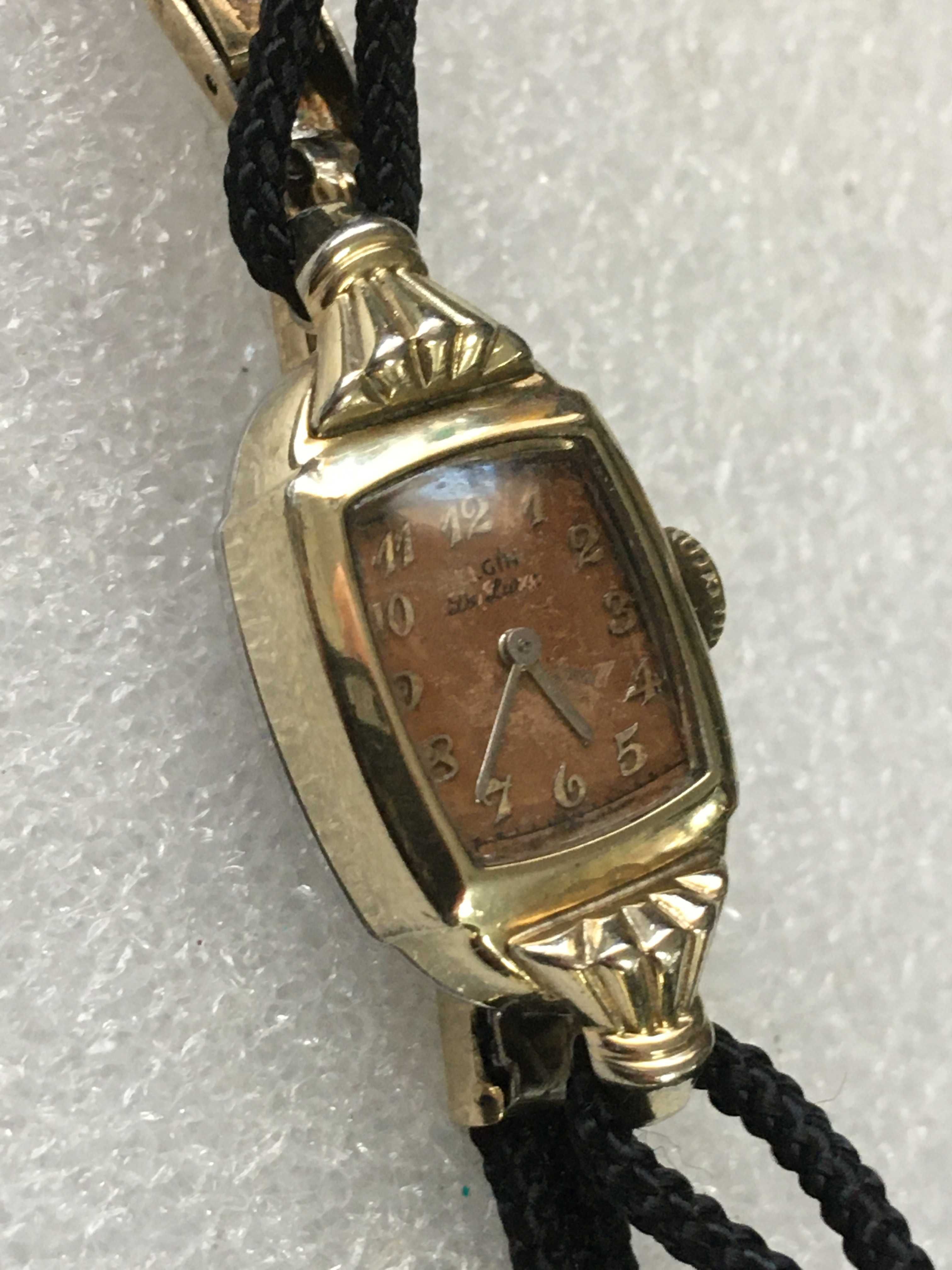 Kolekcjonerski damski zegarek mechaniczny ELGIN De Luxe 533 złocony