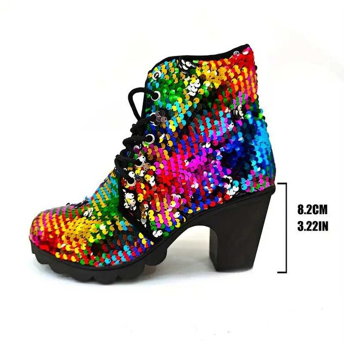 Botas femininas chiques com lantejoulas coloridas