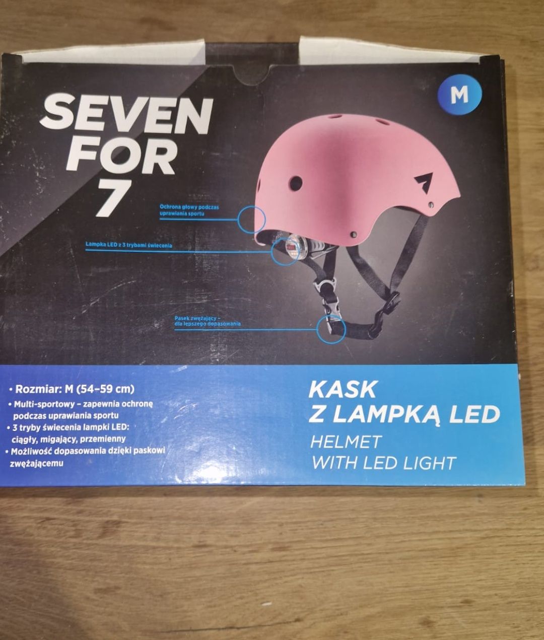 PLAYGROUND Deskorolka LED Fiszka różowa plus kask z lampką LED M
