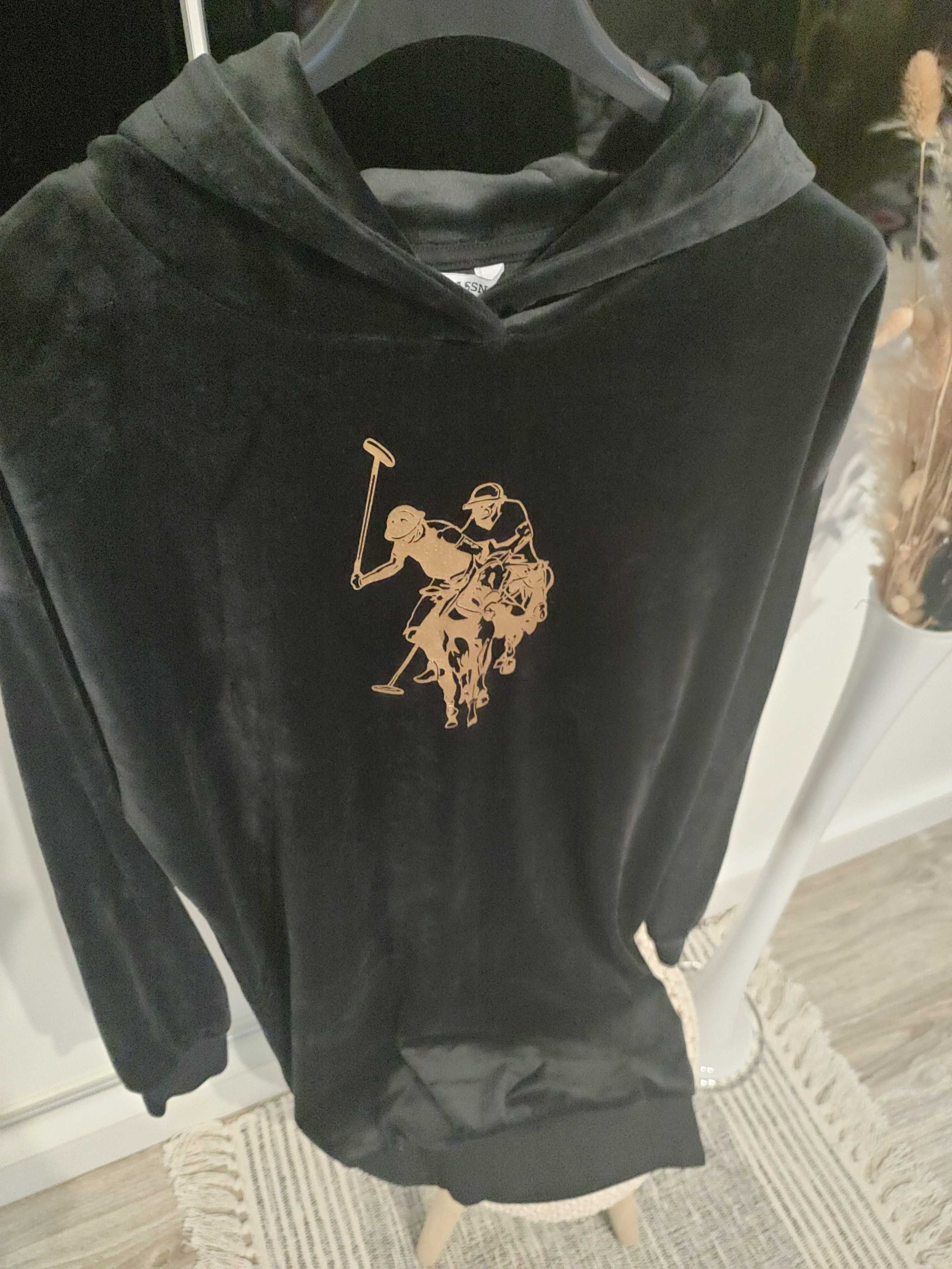 Sukienka bluza tunika welurowa czarna z kapturem u.s. polo assn.