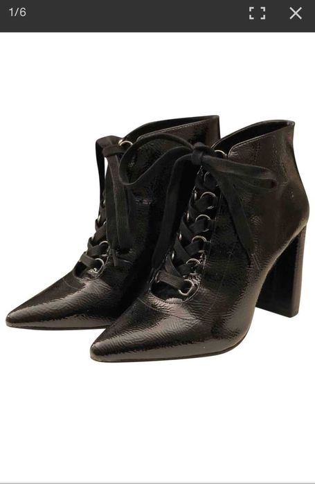 лаковые ботильоны кожаные Zara ботинки на каблуку туфли шнуровка