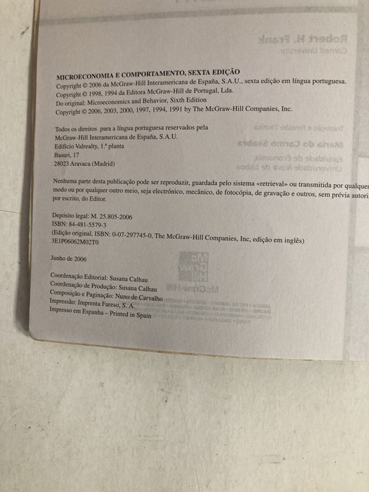 Livro Microeconomia e Comportamento, de Robert H. Frank