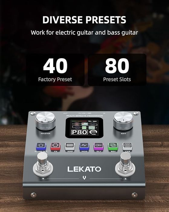 Lekato – Procesor Gitarowy Z Efektami, 80 Presetów, Bt, Otg