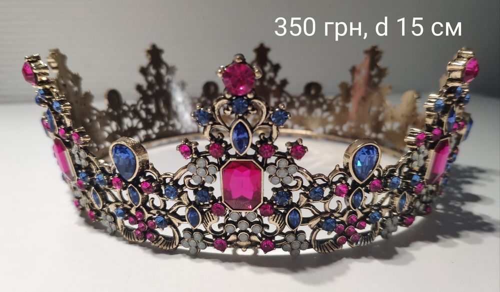 Корона на торт 15;14;12,5;6;5;3 см, глітер (блистівки), топер