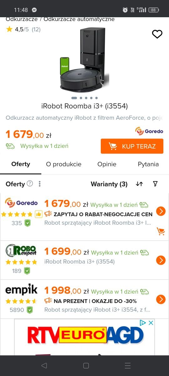 Sprzedam robot ze stacją i odkurzaczem irobot roomba i3+. Jak nowy