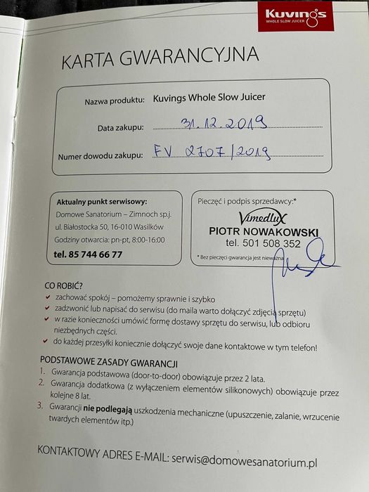 Kuvings Evo 820 wyciskarka wolnoobrotowa