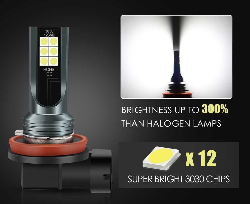 Żarówki H11 H8 12LED 3030SMD 1200 LM