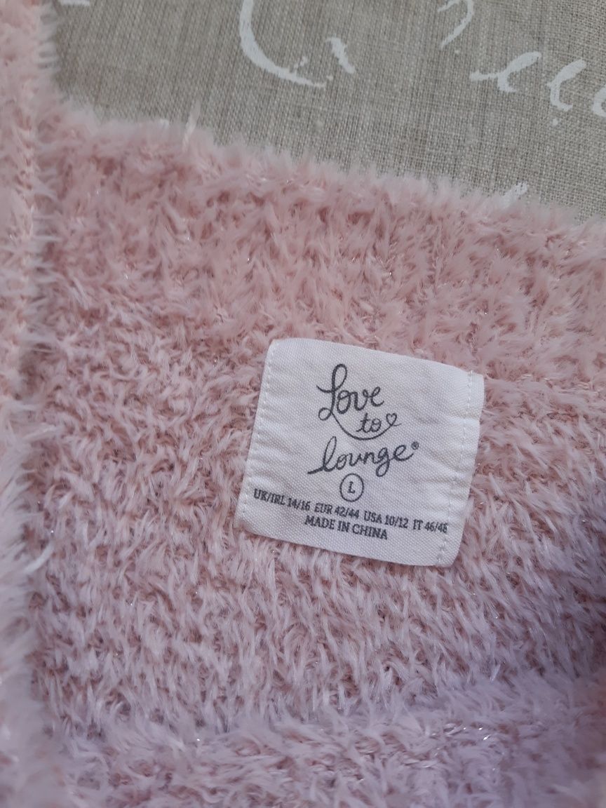 Pudrowy różowy puchowy sweter bluzka na grube ramiączka L 40