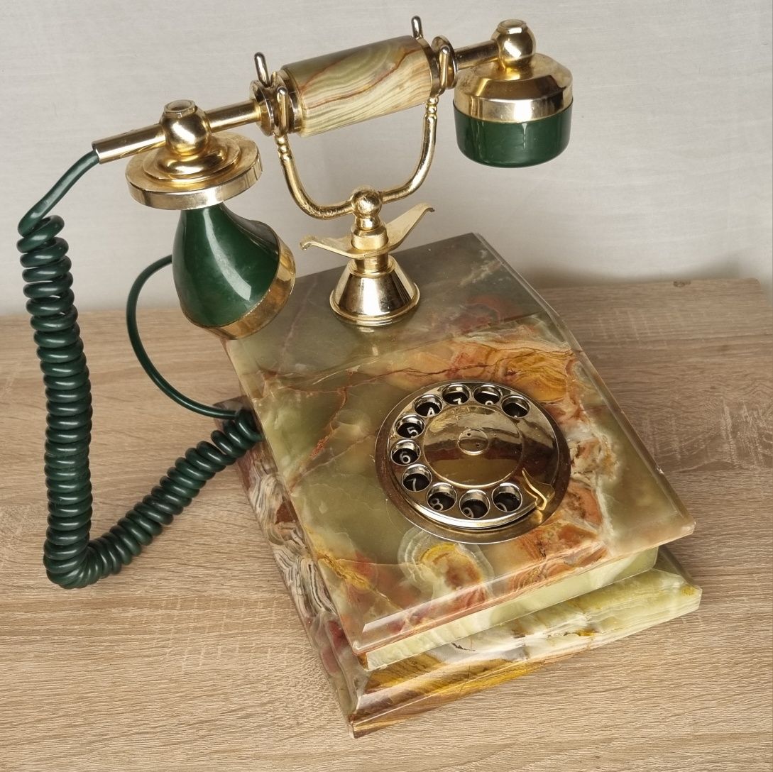 Zabytkowy telefon marmurowy pokryty 18K złotem, piękny,ciężki