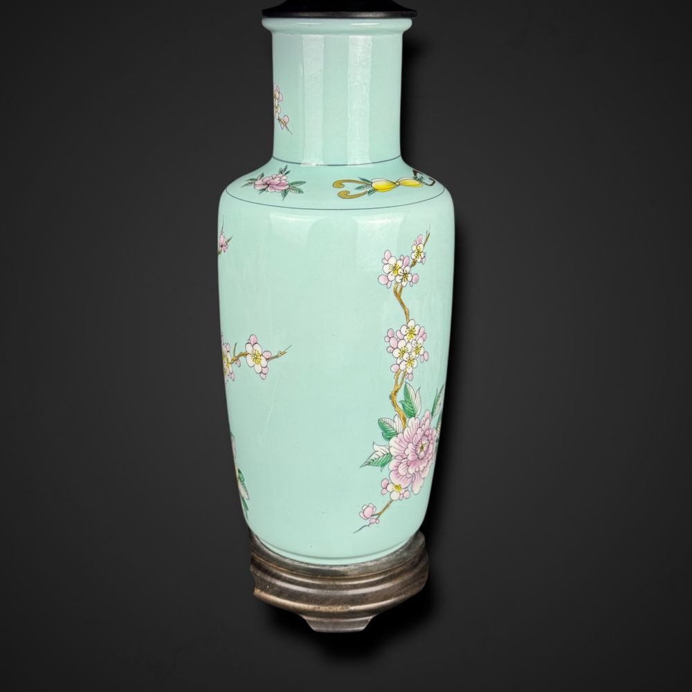 Orientalna lampa stołowa z porcelany z motywem ptaka i kwiatów b51/070