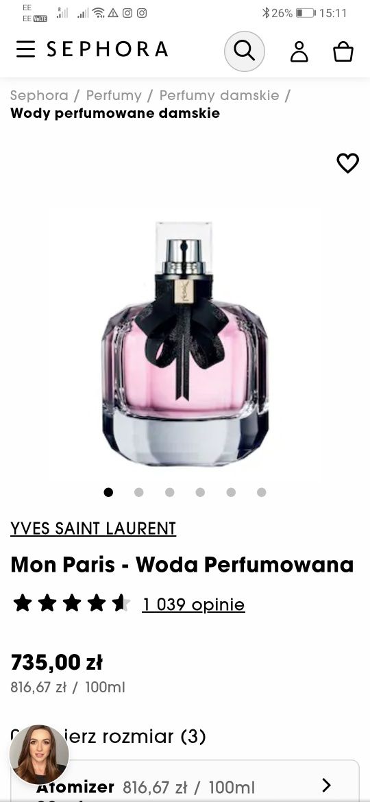 YSL Mon Paris EDP 90ml ze strefy bezcłowej
