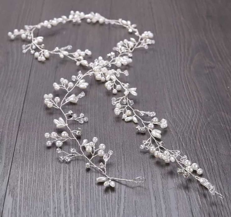 NOWA GAŁĄZKA opaska do włosów ślubna SREBRNY WIANEK na ślub komunię