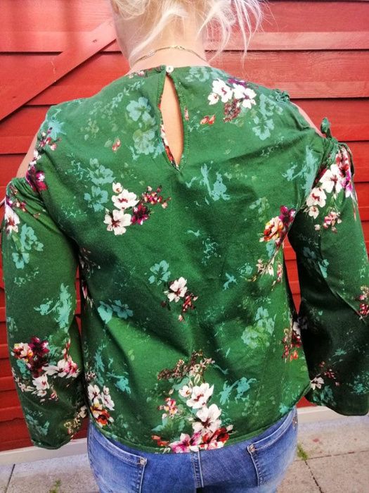 bluzka odkryte ramiona wycięcia H&M floral kwiaty M/L