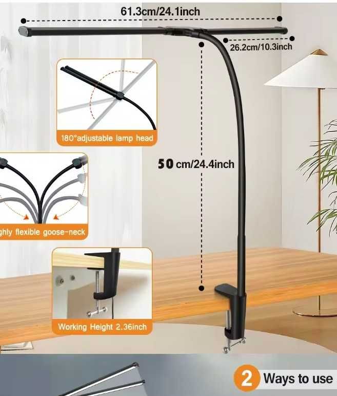 Candeeiro de Mesa LED Duplo Ajustável USB