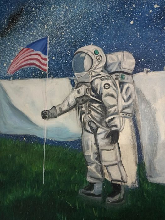 Obraz olejny duży surrealistyczny poziomy 100x80cm kosmos galaktyka