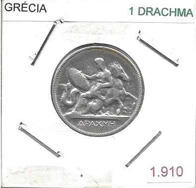 Grécia - - 1 Drachma - 1910 - - “George I - Thetis” - - Moeda de Prata