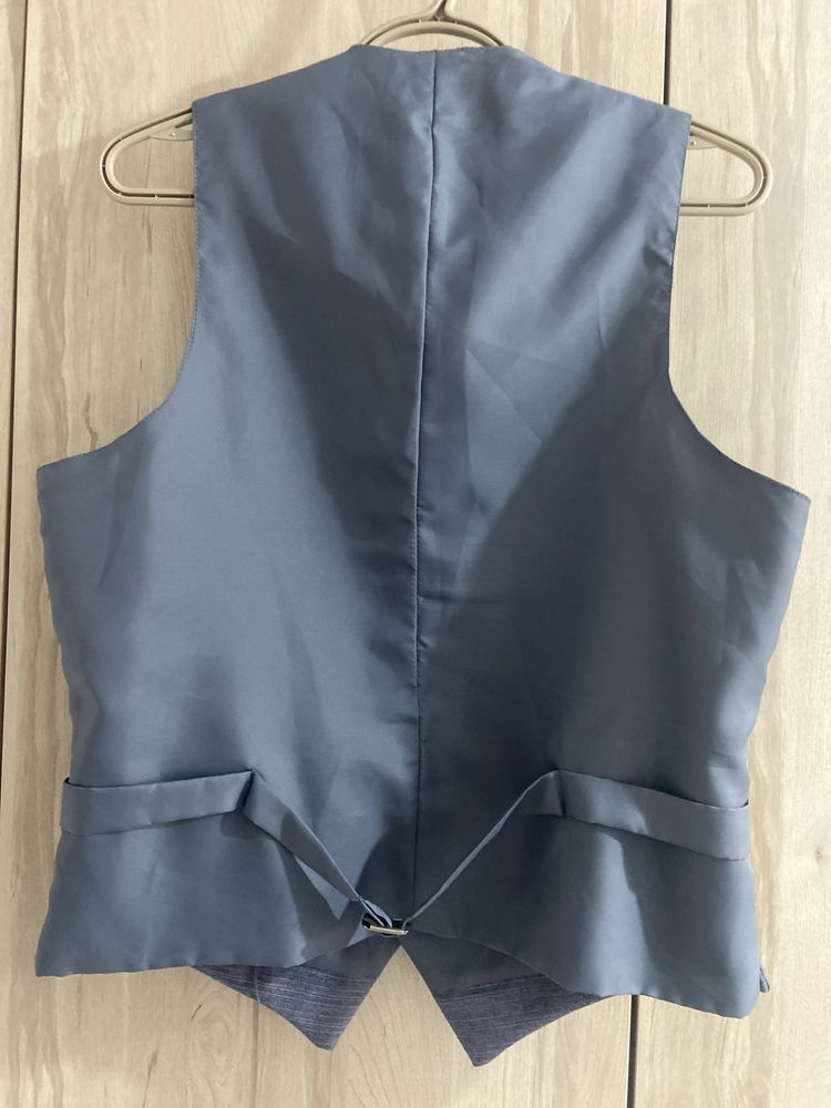 Niebieska S męska kamizelka garniturowa elegancka na guziki Vintage