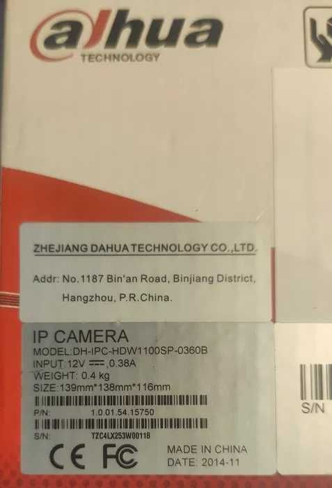 Продам новую камеру видеонаблюдения Dahua DH IPC HDW1100SP 0360B.
